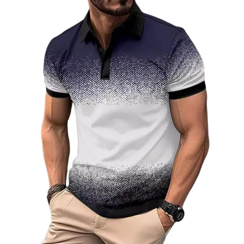 Men's Gradient Printed Lapel Short Sleeve Polo Shirt 69977059Y sold by Manly