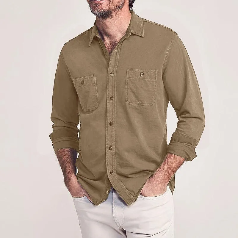 Men's Lapel Pockets Long Sleeve Solid Cotton Casual Shirt 28365105Z sold by Manly product image thumbnail 5