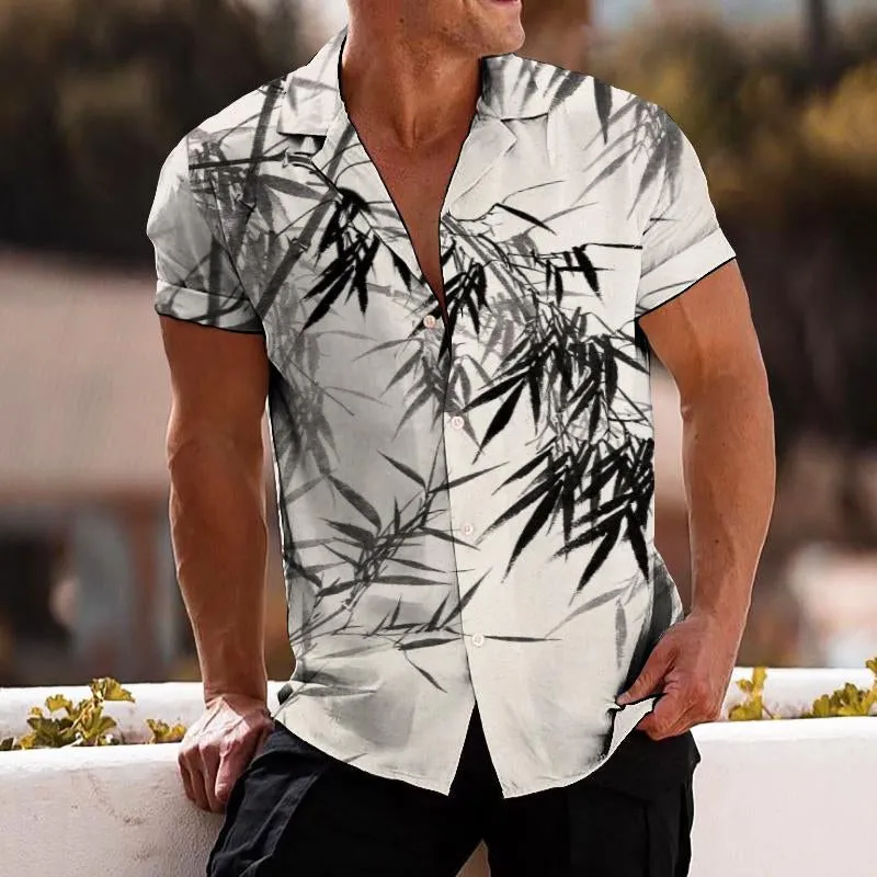 Men's Retro Bamboo Leaf Lapel Short Sleeve Shirt 57459666TO sold by Manly product image thumbnail 2