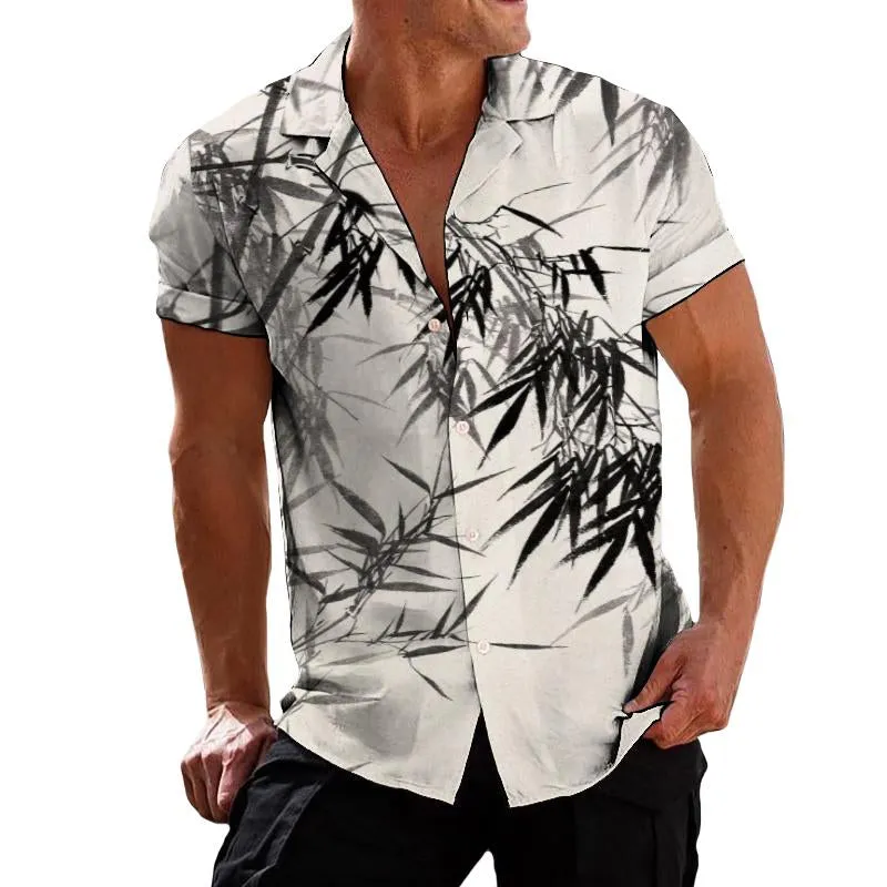 Men's Retro Bamboo Leaf Lapel Short Sleeve Shirt 57459666TO sold by Manly