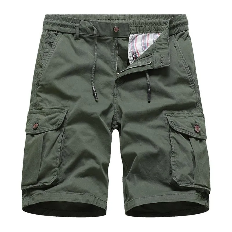 Men's Solid Color Multi-pocket Elastic Waist Cargo Shorts 30483706Z sold by Manly