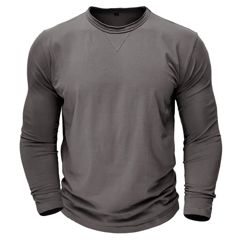Men's Solid Color Round Neck Long Sleeve Basic T-Shirt 91049964X sold by Manly