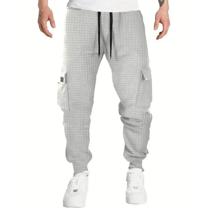 Men's Casual Waffle Multi-Pocket Drawstring Pants 47203072Y sold by Manly