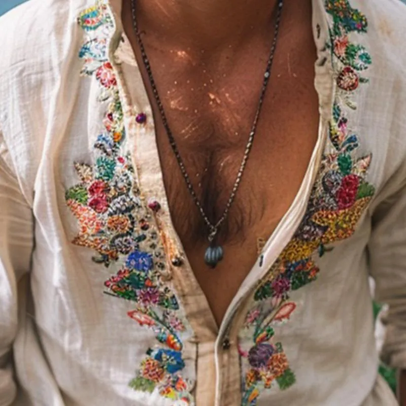 【24-hour shipping out】Men's Casual Vintage Embroidered Long Sleeve Shirt 42024025TO sold by Manly product image thumbnail 4