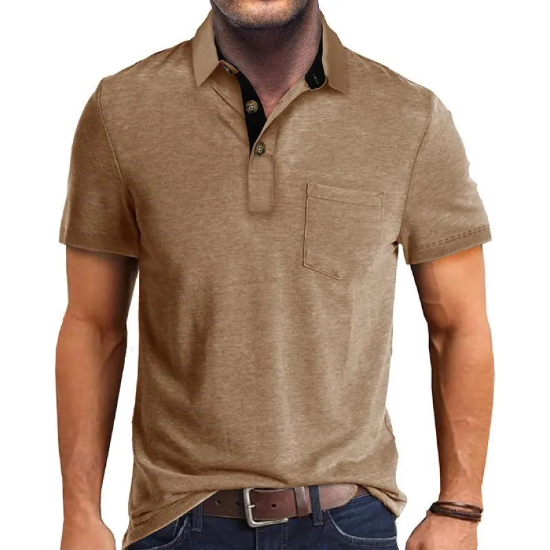 Men's Casual Lapel Patch Pocket Short Sleeve Polo Shirt 55322301M sold by Manly