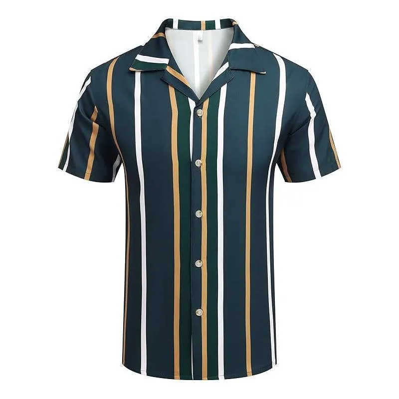 Men's Striped Lapel Short Sleeve Beach Shirt 46259499Z sold by Manly product image thumbnail 4