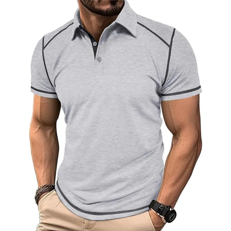 Men's Casual Color Block Button Collar Short Sleeve POLO Shirt 48229935Y sold by Manly