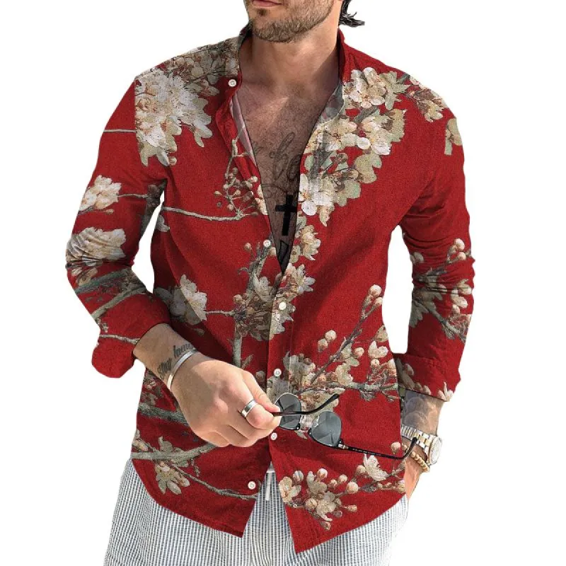 Men's Retro Floral Beach Street Long Sleeve Shirt 60858646TO sold by Manly