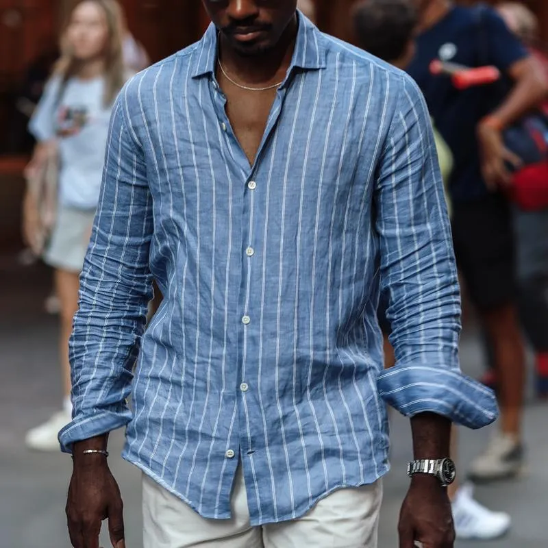 Men's Striped Lapel Long Sleeve Casual Shirt 92940646Z sold by Manly product image thumbnail 2