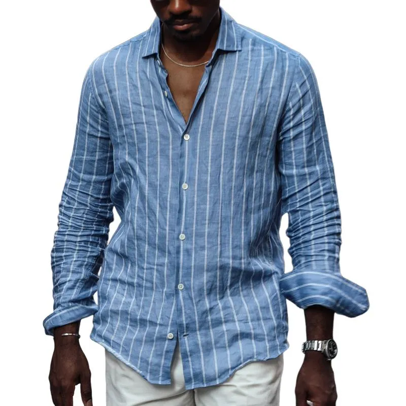 Men's Striped Lapel Long Sleeve Casual Shirt 92940646Z sold by Manly