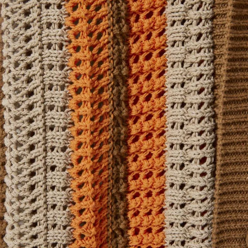 Men's Casual Contrast Striped Lapel Loose Short-sleeved Knitted Crochet Cardigan 69476972M sold by Manly product image thumbnail 5