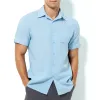 Men's Retro Vacation Solid Color Pocket Short Sleeved Shirt 65421677Y sold by Manly