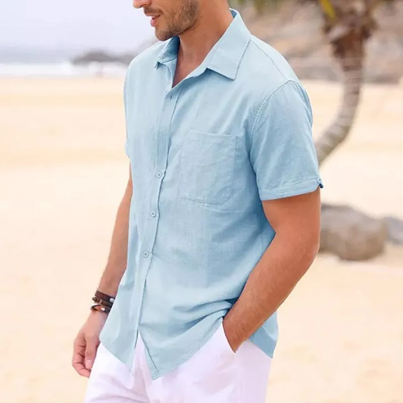 Men's Retro Vacation Solid Color Pocket Short Sleeved Shirt 65421677Y sold by Manly product image thumbnail 4