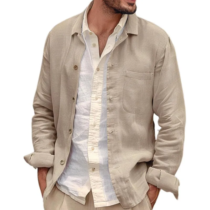 Men's Casual Cotton Linen Lapel Slim Fit Patch Pocket Shirt Jacket 51522320M sold by Manly
