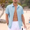 Men's Retro Vacation Solid Color Pocket Short Sleeved Shirt 65421677Y sold by Manly