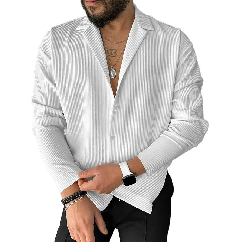 Men's Striped Loose Solid Color Long Sleeve Shirt 88309535X sold by Manly