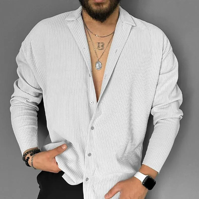 Men's Striped Loose Solid Color Long Sleeve Shirt 88309535X sold by Manly product image thumbnail 2