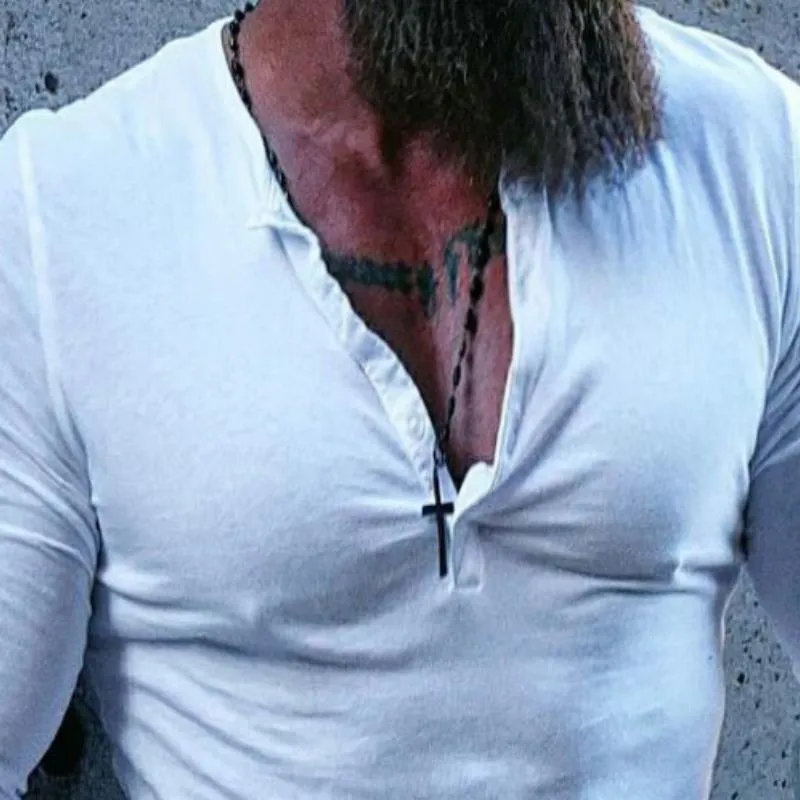 Men's Vintage Casual Solid Color Henley Long Sleeve T-Shirt 06514488TO sold by Manly product image thumbnail 3