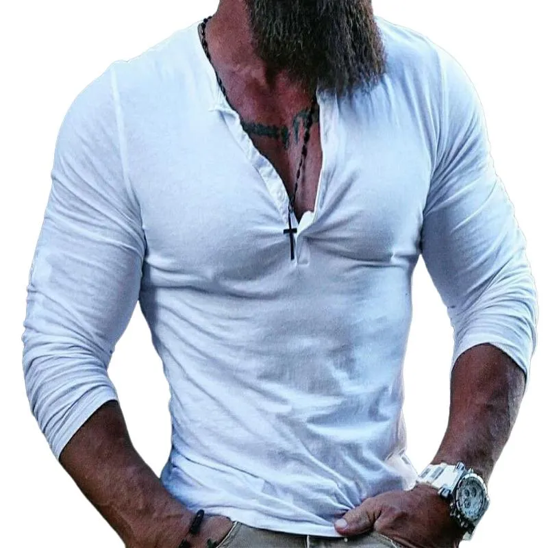 Men's Vintage Casual Solid Color Henley Long Sleeve T-Shirt 06514488TO sold by Manly