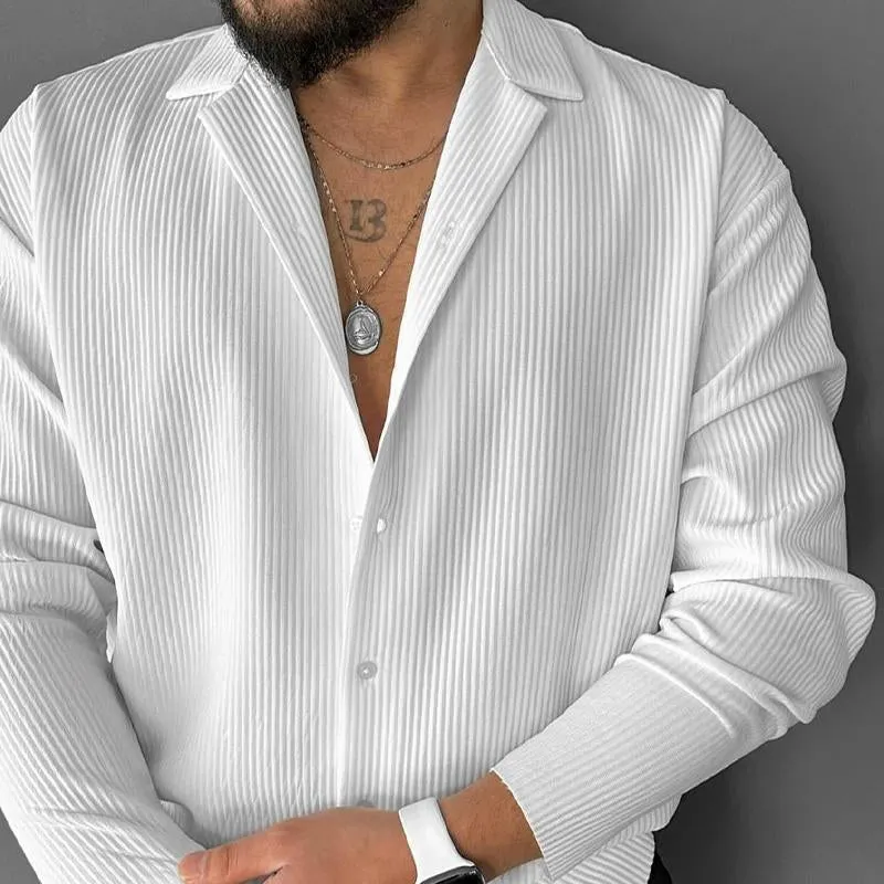 Men's Striped Loose Solid Color Long Sleeve Shirt 88309535X sold by Manly product image thumbnail 3