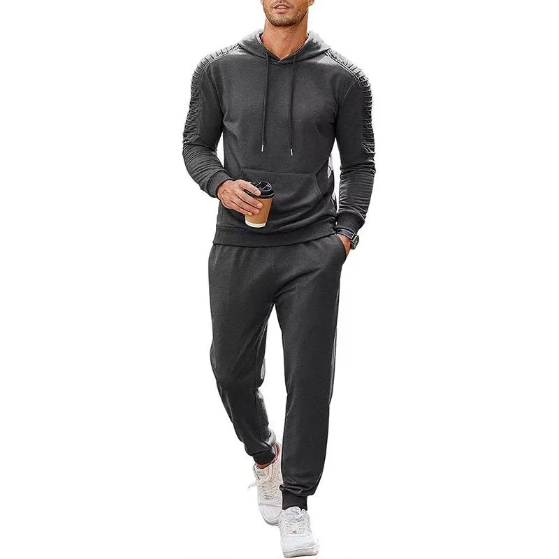 Men's Solid Long Sleeve Hoodie Trousers Sports Casual Set 11426373Z sold by Manly