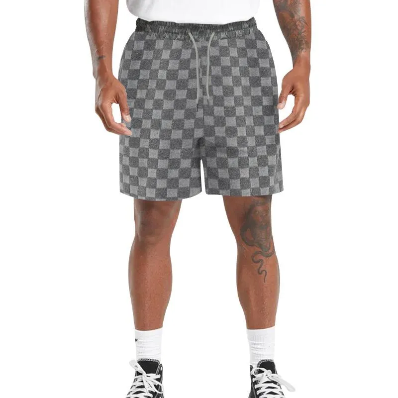 Men's Casual Cotton Blended Checkerboard Loose Sports Shorts 89550478M sold by Manly