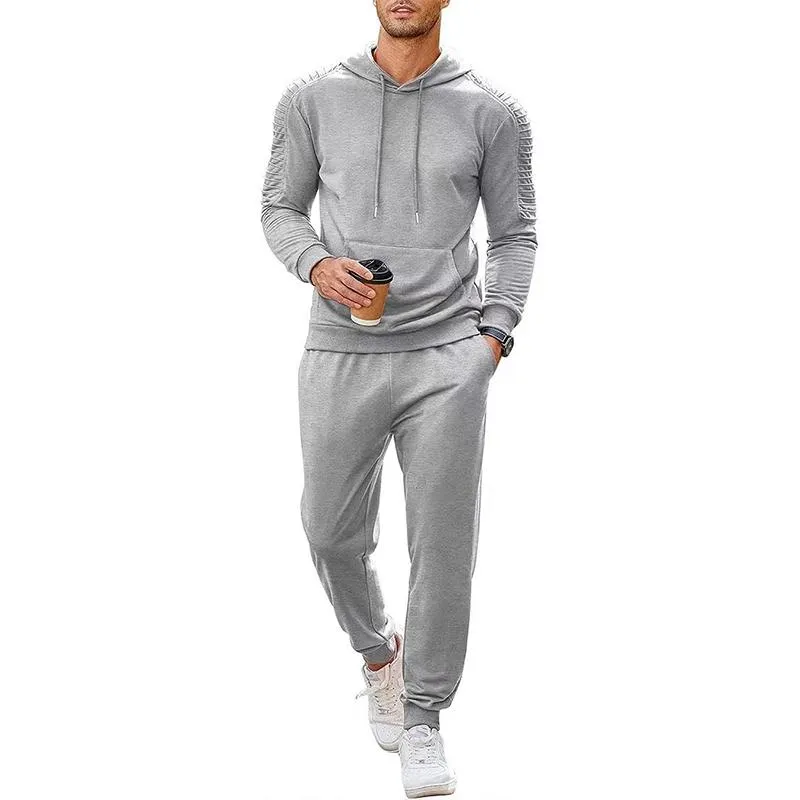 Men's Solid Long Sleeve Hoodie Trousers Sports Casual Set 11426373Z sold by Manly product image thumbnail 5