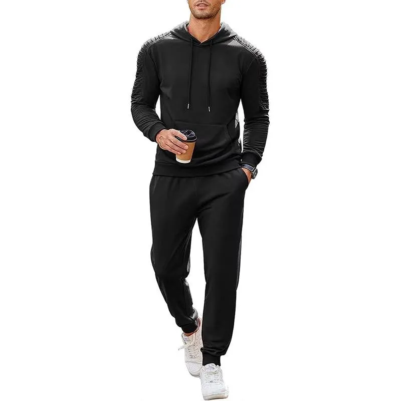 Men's Solid Long Sleeve Hoodie Trousers Sports Casual Set 11426373Z sold by Manly product image thumbnail 2