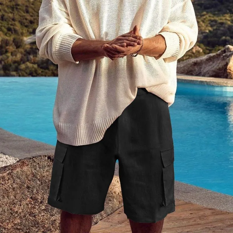 Men's Casual Linen Multi-Pocket Solid Color Shorts 68094733M sold by Manly product image thumbnail 4