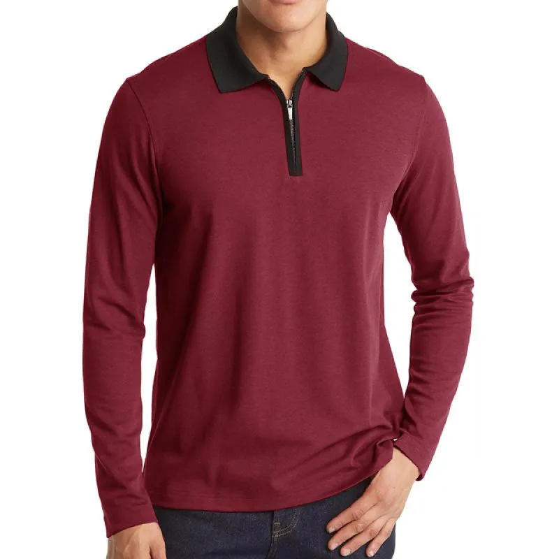 Men's Casual Contrast Lapel Zipper Pullover Long Sleeve Polo Shirt 46906916M sold by Manly