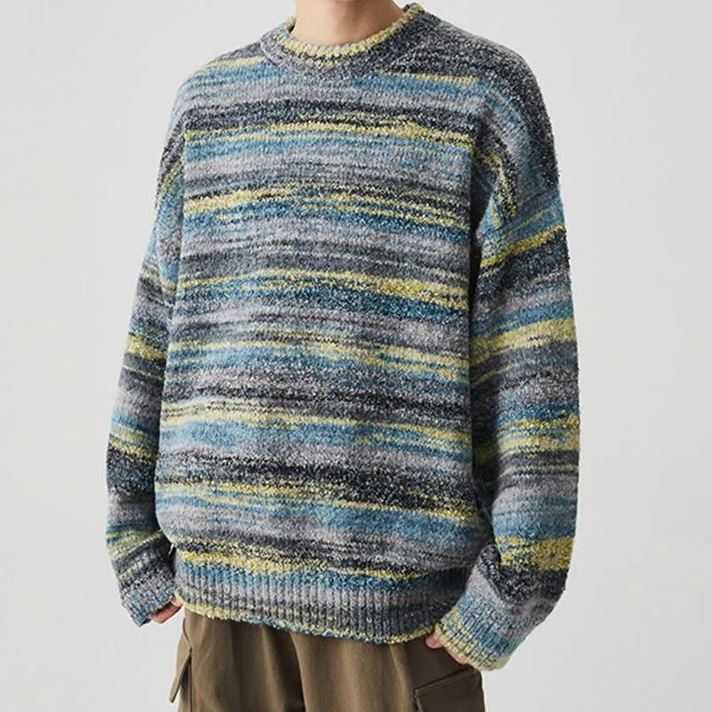 Men's Retro Rainbow Stripe Crew Neck Knitted Sweater 69721873Y sold by Manly product image thumbnail 4