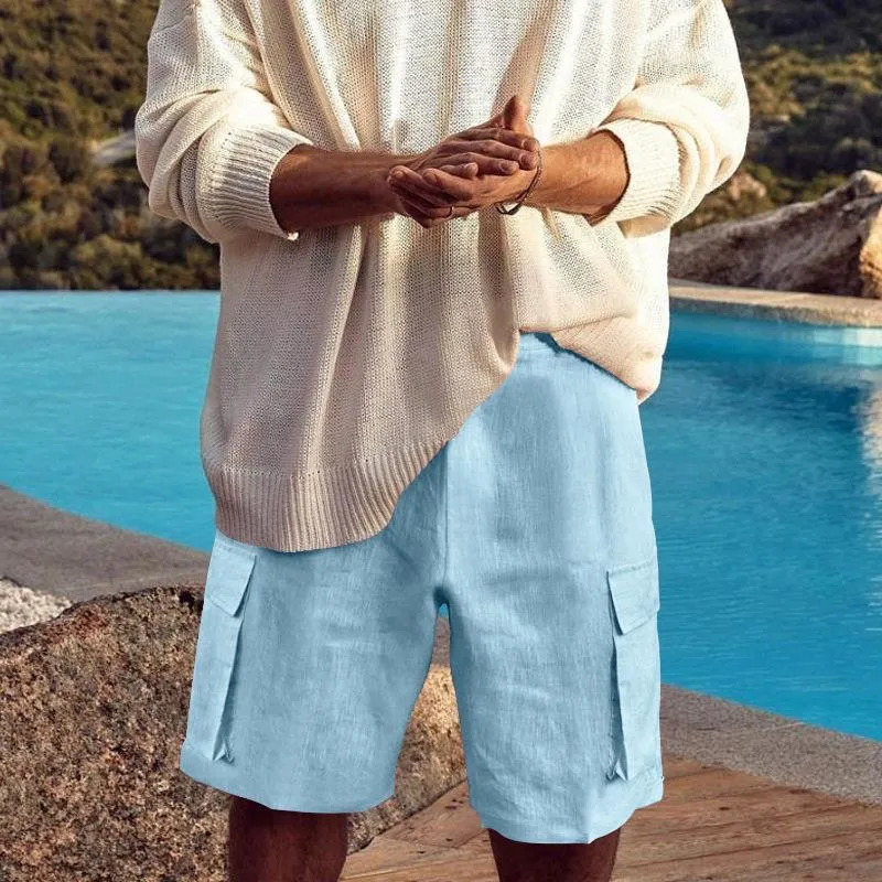 Men's Casual Linen Multi-Pocket Solid Color Shorts 68094733M sold by Manly product image thumbnail 2