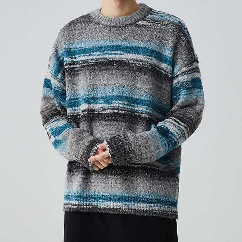 Men's Retro Rainbow Stripe Crew Neck Knitted Sweater 69721873Y sold by Manly product image thumbnail 3
