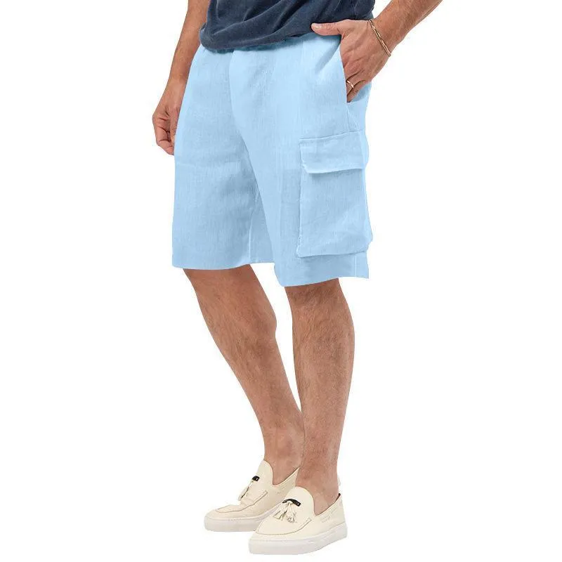 Men's Casual Linen Multi-Pocket Solid Color Shorts 68094733M sold by Manly