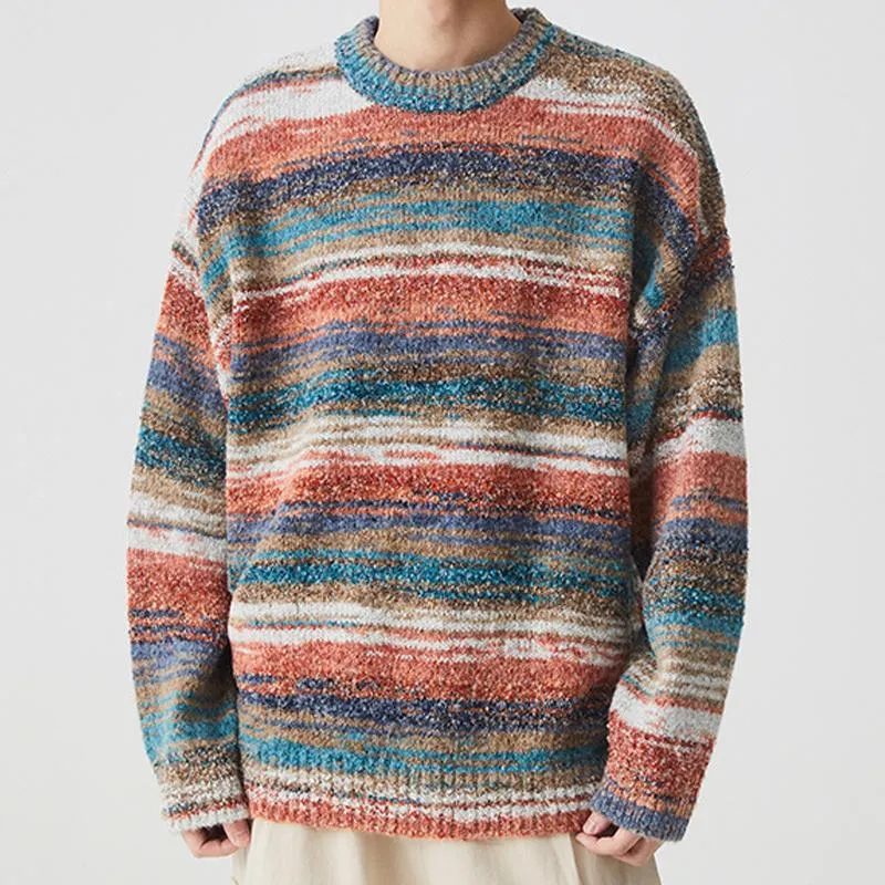 Men's Retro Rainbow Stripe Crew Neck Knitted Sweater 69721873Y sold by Manly product image thumbnail 2