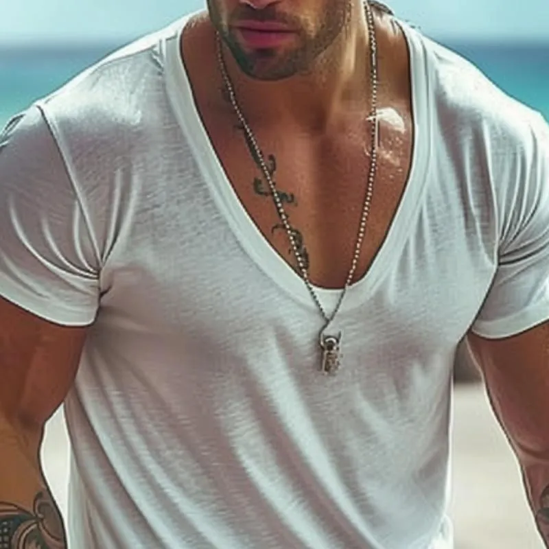 Men's Casual Cotton Blended U-neck Slim Fit Short-sleeved T-shirt 20224496M sold by Manly product image thumbnail 4