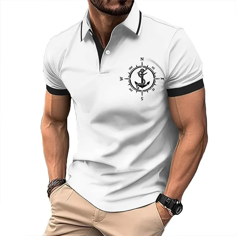 Men's Casual Compass Anchor Short Sleeve Polo Shirt 56093172TO sold by Manly