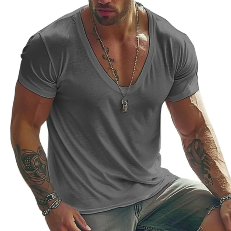 Men's Casual Cotton Blended U-neck Slim Fit Short-sleeved T-shirt 20224496M sold by Manly