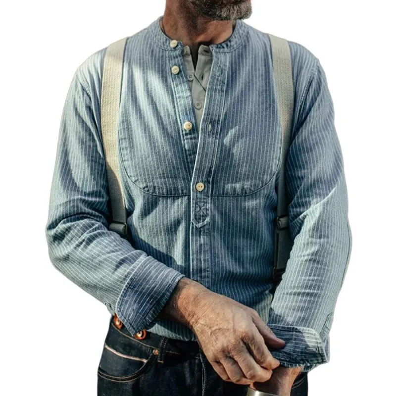 Men's Retro Casual Striped Long Sleeve Shirt 97324713TO sold by Manly