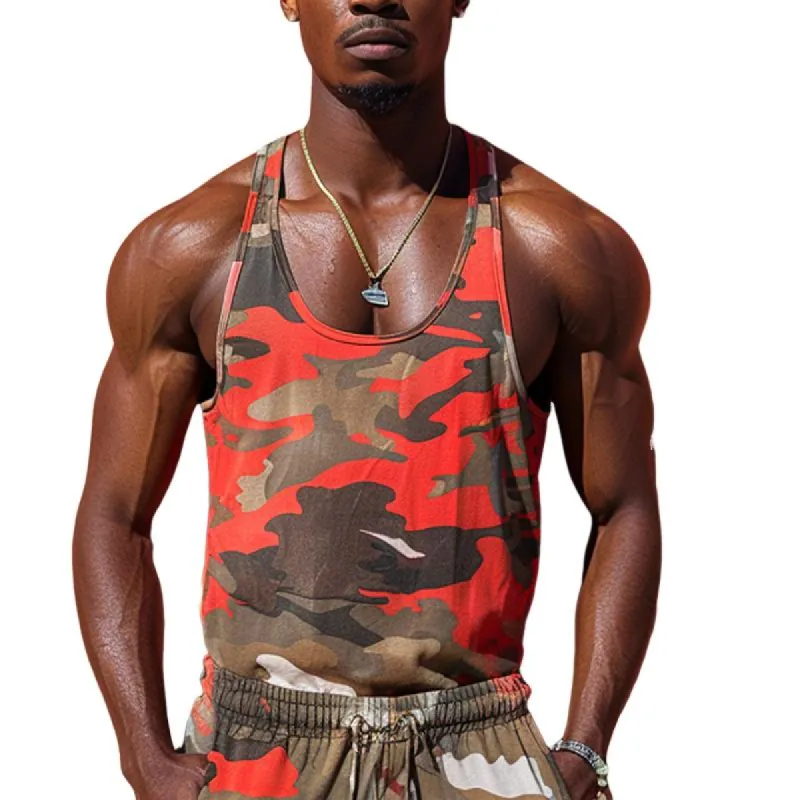 Men's Camo Print Crew Neck Tank Top 19515775X sold by Manly
