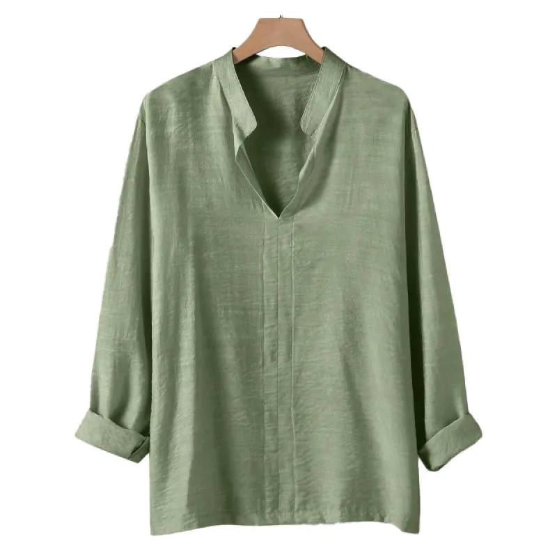 Men's Cotton and Linen Loose-fitting Long-sleeved Shirts 53132928X sold by Manly