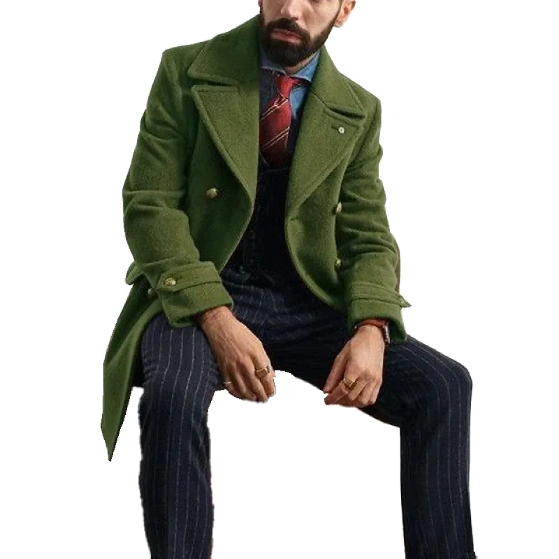Men's Vintage Solid Color Woolen Lapel Coat 26520427Y sold by Manly