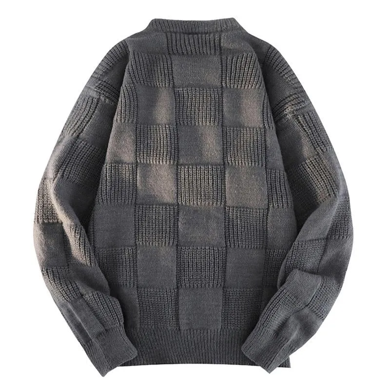 Men's Casual Solid Color Round Neck Plaid Texture Knitted Pullover Sweater 53899454M sold by Manly product image thumbnail 2