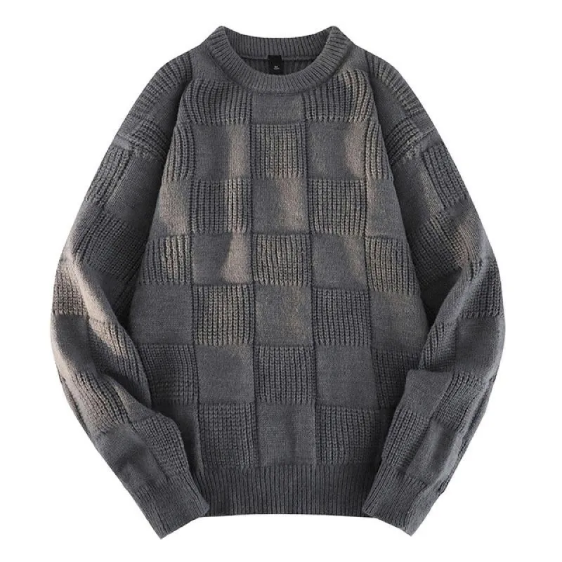 Men's Casual Solid Color Round Neck Plaid Texture Knitted Pullover Sweater 53899454M sold by Manly