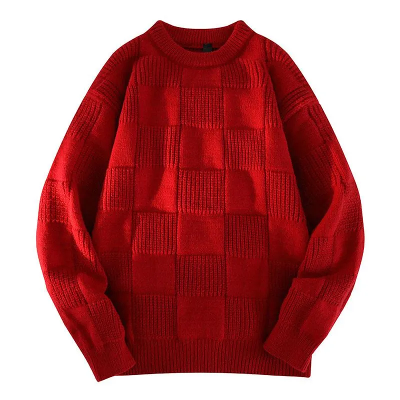 Men's Casual Solid Color Round Neck Plaid Texture Knitted Pullover Sweater 53899454M sold by Manly product image thumbnail 4