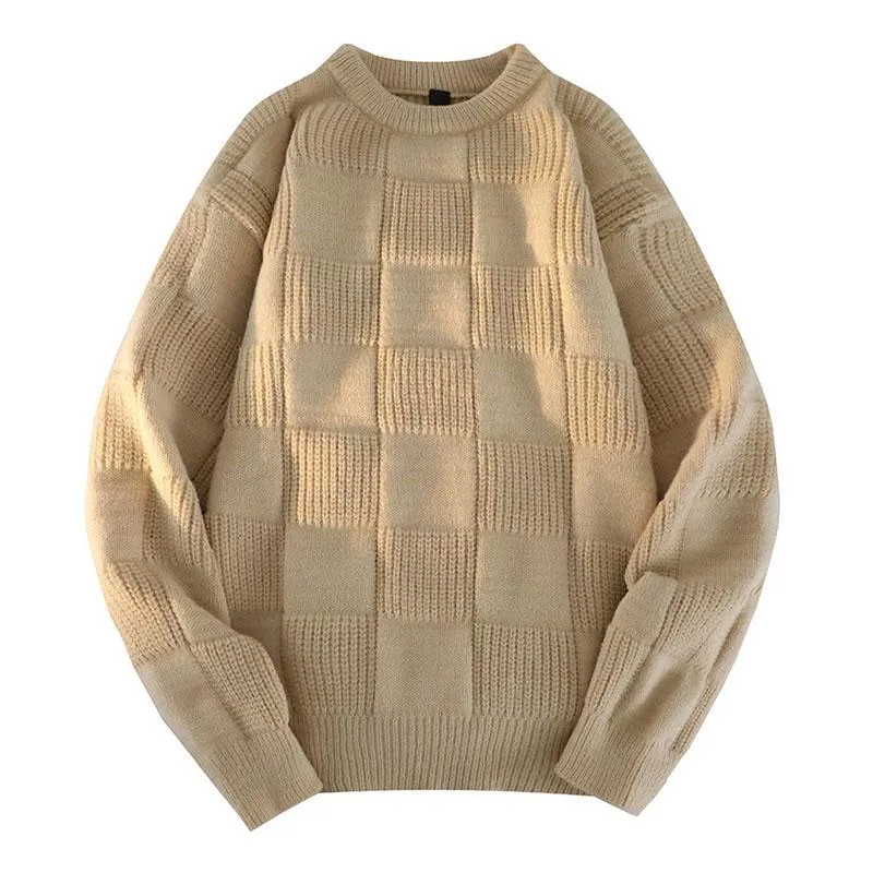 Men's Casual Solid Color Round Neck Plaid Texture Knitted Pullover Sweater 53899454M sold by Manly product image thumbnail 3