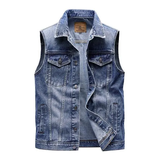Men's Retro Lapel Denim Vest 41696369X sold by Manly