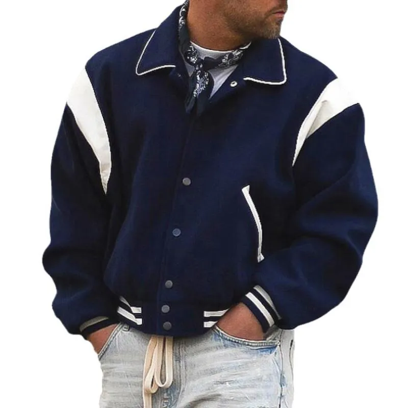 Men's Casual Retro Colorblock Lapel Jacket 34899965TO sold by Manly