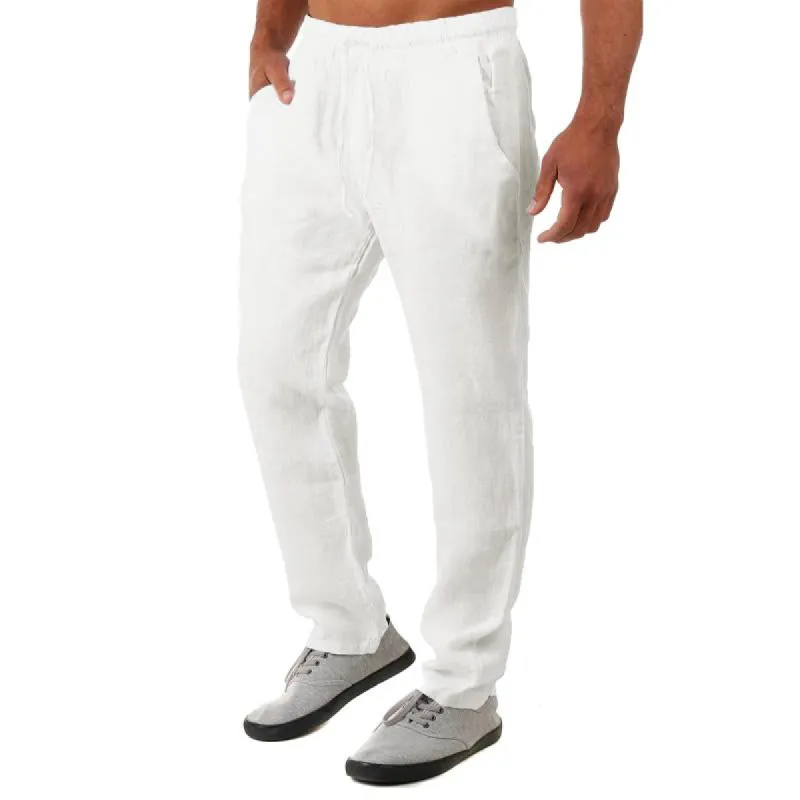 Men's Solid Color Breathable Cotton Linen Loose Casual Trousers 20503655X sold by Manly