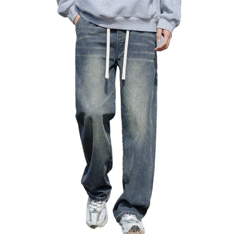 Men's Loose Washed Drawstring Straight Jeans 64988230Y sold by Manly